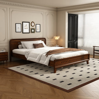 Pine Solid Wood Queen Size Bed – Stable No-Box-Spring Bed Frame, Dark Walnut Finish