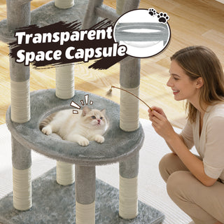 72in Cactus Cat Tree Tall Cat Tower for Indoor Cats W/Transparent Capsule,Sisal Scratching Posts,Plush Perches and Interactive Toys,Multi-Level Cat Activity Center Furniture for Kittens and Large Cats