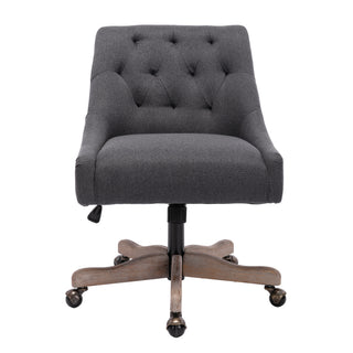 COOLMORE Office Chair Adjustable Height Swivel Chair with Wheels Linen Fabric Upholstered Computer Desk Chair with Wooden Legs (Charcoal grey Linen)