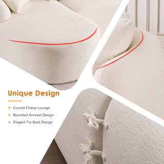 Boneless L-Shape Sectional Sofa with Curved Chaise, White Modular Chenille Couch, High-Density Foam Compression Sofa Sleeper for Living Room, Bedroom, Apartment Lounge
