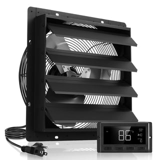 16 inch Shutter Exhaust Fan, Wall Mounted Attic Vent Fan with Smart Programming Variable Speed Temperature Control, 2900 CFM,EC Motor,Timer, for Shed,Garage,Greenhouse Ventilation Cooling,Black