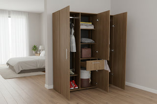 Bariloche 70" High 4-Door Armoire in Natural Oak - Heavy-Duty Wardrobe with 3 Hanging Rods