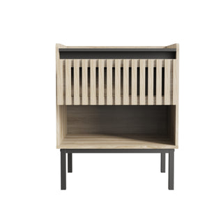 Bedside Cabinet Set of 2 – Modern Minimalist Design with Iron Feet, Vertical Stripe Elements, Quick Assembly, Ideal for Modern Families