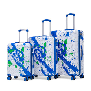 Blue PC Spinner Luggage Set 20/24/28 Inch with Combination Lock and Printed Pattern