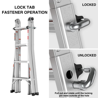 Multi-Position Foldable Aluminum Ladder, A-Frame and Straight Ladder, Grey, 17ft, 250lbs Capacity