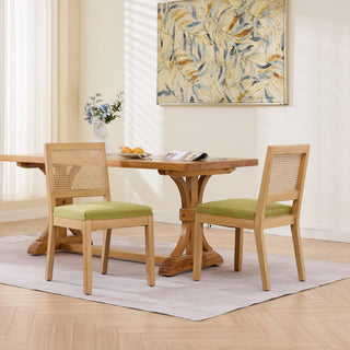 Rattan Dining Chairs Set of 2,Farmhouse Kitchen Chairs with Cane Back,Mid Century Modern Side Chairs with Natural Hardwood Frame,Soft Sponge & S-Spring Cushion for Home Kitchen,Olive Green,SW2883OL