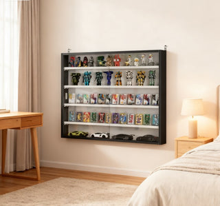 Black Wall-Mounted Display Case with Clear Glass Doors