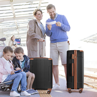 Luggage Sets 3 Piece, Hard shell ABS Lightweight Durable Suitcases with Double Spinner Wheels 20/24/28 Inch (Black Brown)