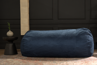 Jasper Traditional 8 Foot Cylindrical Suede Bean Bag | MASSIVE Blue Luxury Lounger | Adult & Family Seating, Ultimate Comfort Suede Ottoman | Living Room & Home Theater