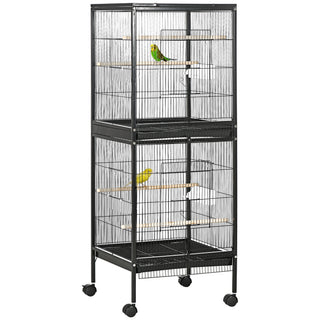 Large 55 inch rolling bird cage in black with four doors