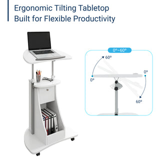 Deluxe Sit-to-Stand Rolling Laptop Cart, White