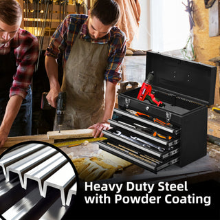 4-Drawer Portable Metal Tool Box | Steel Tool Chest with Lock & Latch Closure | Black