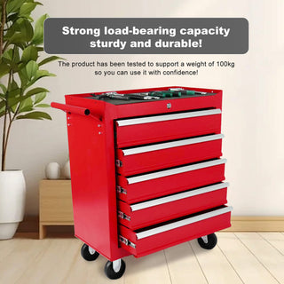 5-Drawer Metal Rolling Tool Chest with Locking System and Wheels in Red Steel