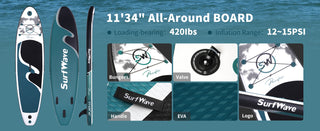 Inflatable Stand Up Paddle Board 11'x34'x6' With Accessories