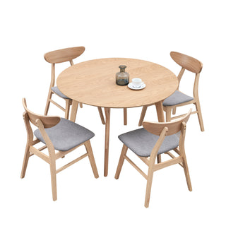 Wooden Dining Table Set,42.01 Inch Modern Simple Design Round Kitchen Table and Fabric Upholstered Dining Chairs for Dining Room, Kitchen, Saving Space(1 Table with 4 Chairs),Natural Ash