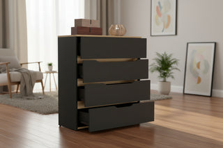 Zoe 4-Drawer Dresser with Superior Top - Black &amp; Light Oak Modern Bedroom Storage