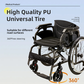 Premium Foldable Lightweight Transport Wheelchair – Adjustable Handrail, Double Brakes, Breathable Seat, for Adults & Elderly, Grey