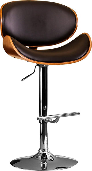 Modern Contemporary Swivel Walnut Bentwood Lift Adjustable Height Bar Stool with Curved Seat and Back (black)