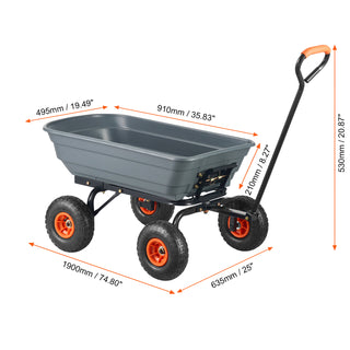 Poly Garden Dump Cart, 600 lbs Capacity, Black