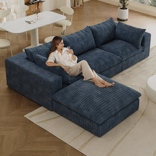Blue 118.2" Corduroy Cloud Sofa - Deep Seat Double-Layer Modular Couch