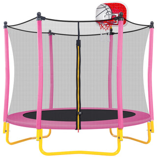 5.5FT Trampoline for Kids - 65' Outdoor & Indoor Mini Toddler Trampoline with Enclosure, Basketball Hoop and Ball Included