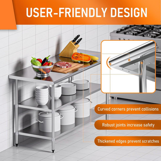 Stainless Steel Table for Prep & Work 24' X 60' inches with 2 Adjustable Shelf, Commercial Workstations, Utility Table in Kitchen Garage Laundry Room Outdoor BBQ