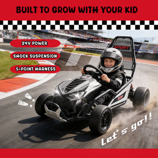 24V 400W Electric kids Ride on Toy,Crazy Go Cart,Drift Car W/Protective Roll Cage,EVA Front Tires,Rear Suspension,5-7.5 MPH,5-Point Safety Harness,Fast-Paced&Drift Mode,Music,Bluetooth for kids 6-12