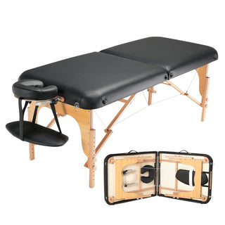Professional Wide Massage Table 30' W, Heavy Duty Folding Massage Table,  8-Level Height Adjustable Facial Salon Tattoo Bed, Portable Spa Table with Headrest, Hand Pallet & Carrying Bag, 750LBS