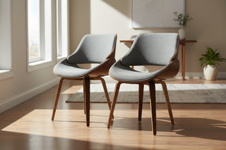 Fabrizzi Mid-Century Modern Dining/Accent Chair in Walnut Wood and Grey Fabric by  - Set of 2