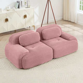 82'' loveseat sofa in luxuryCorduroy Fabric modular for free combo separation curved armrests ,anti-slip design high-resilience sponge fits living rooms bedrooms Audiovisual Room, Pink