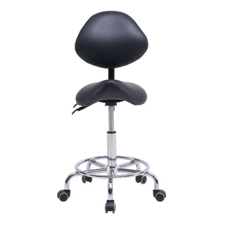 Saddle Stool Chair with Backrest Swivel Hydraulic Ergonomic Tilt Seat Chair with Wheels Footrest for Medical Hospital Clinic Dental-Black
