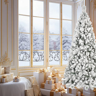 7FT Flocked Christmas Tree with 1060 Tips – Snowy PVC & Hard Needle Branches, Hinged Structure for Easy Setup, Stable Metal Stand – Realistic Full-Body Holiday Tree