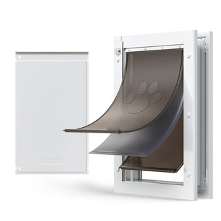 Pet Door, Large, with Three Magnetic Flaps and Metal Frame, Strong and Weatherproof Dog Door for Interior and Exterior Doors, Easy to Install, Easy In-and-Out Access for Doggies, White