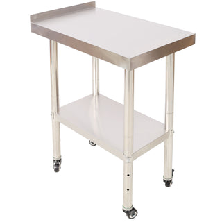 Compact Stainless Steel Prep Table 24x15" with Backsplash | Heavy-Duty Workstation with Casters