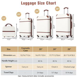 Hardshell Luggage Sets 4 Pieces Spinner Suitcase with TSA Lock Lightweight White ABS
