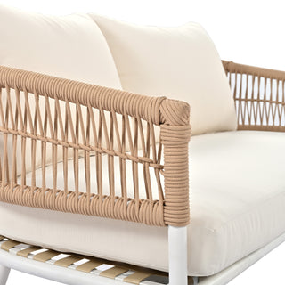 K&K 4-Piece Boho Rope Patio Furniture Set – Outdoor Furniture with Acacia Wood Table, Deep Seating & Thick Cushions for Backyard, Porch, Balcony – Beige