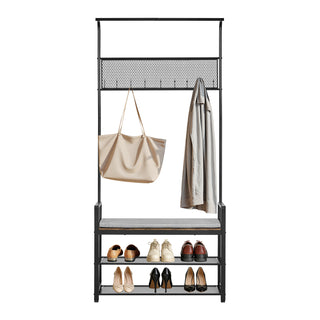Hall Tree, 72 in Coat Rack with Shoe Bench, Freestanding 2-Tier Shoe Rack Storage Organizer with Hooks, Hanging Rod and Wire Shelf, Steel Frame Entrance Coat Holder for Entry, Bedroom, Closet