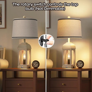 Table Lamp Set of 2 for Living Room, Farmhouse Rustic Bedside Lamps with USB A+C & Nightlight, 26" Dimmable Touch Control Nightstand Lamp for Bedroom Decor, Beige