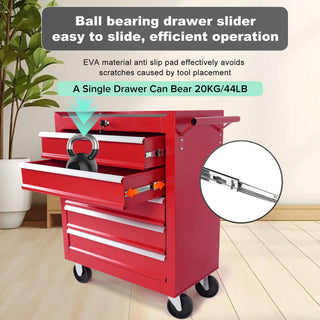5-Drawer Metal Rolling Tool Chest with Locking System and Wheels in Red Steel