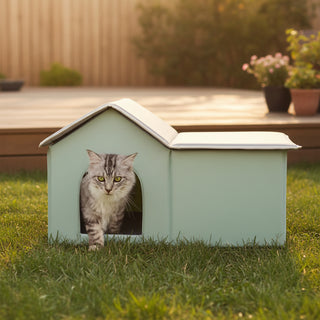 Heated Cat House Foldable Kitty Shelter with Heated Pad Green Large