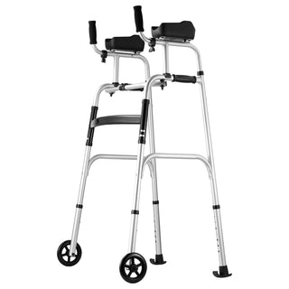 2 in 1 Folding Walker with Armrest Pads & 5' Solid Wheel Height Adjustable
