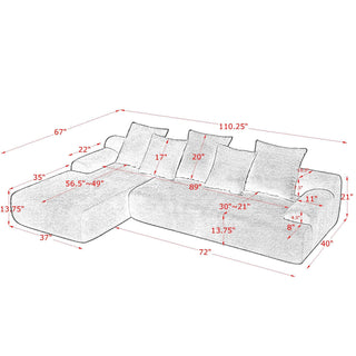 Modern L-Shape Sectional Sofa Couch – 110.25"x67", Modular Melange Velvet Sofa in Beige, Free Combination Design