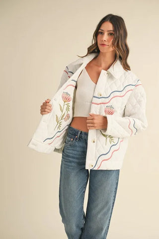 MABLE Floral Multi Color Embroidered Quilted Jacket