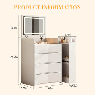 3-in-1 Flip Mirror Vanity Desk with LED Lights, White