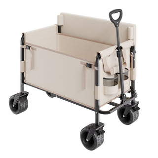 Foldable Wagon Cart Converts to Bench | 550 lb Load Capacity, 220L Utility Folding Wagon for Camping, Beach, Garden & Outdoor Use