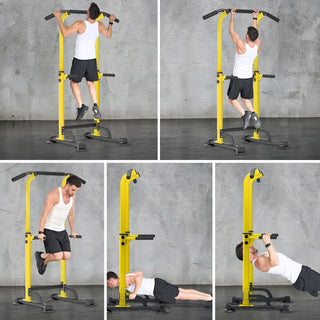 Adjustable Pull Up Bar & Dip Station - 10 Height Settings, 400LBS Capacity, Multifunctional Home Gym Strength Trainer for Men & Women,Yellow+Black
