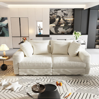 Beige 102.4" Plush Corduroy 4-Seat Sofa - Modern Deep Seat Cloud Couch with Pillows