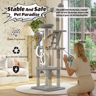 72in Cactus Cat Tree Tall Cat Tower for Indoor Cats W/Transparent Capsule,Sisal Scratching Posts,Plush Perches and Interactive Toys,Multi-Level Cat Activity Center Furniture for Kittens and Large Cats