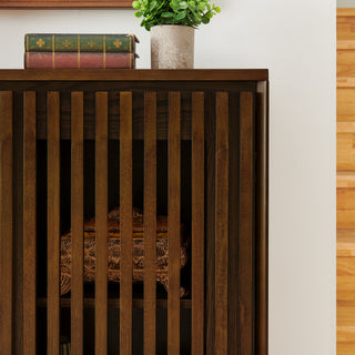Mid-Century Modern Fluted Sideboard Cabinet with Storage & Outlet Holes – Walnut Buffet for Living Room, Kitchen & Entryway