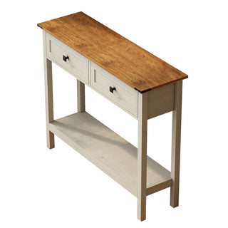 Farmhouse Style Console Table with 2 Drawers and Bottom Storage Shelf – Rustic Side Table for Entryway, Living Room, and Hallway
